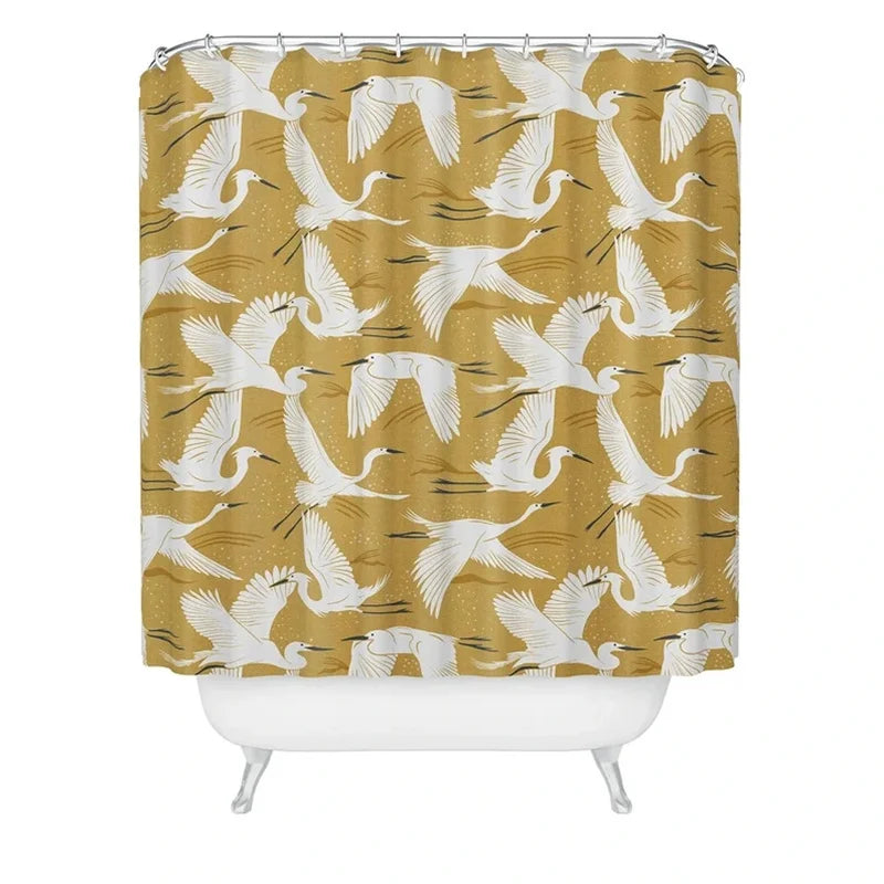 Shower Curtain Vintage Floral Pattern Art Deco Style 180x180 cm Waterproof Polyester Bath Decor