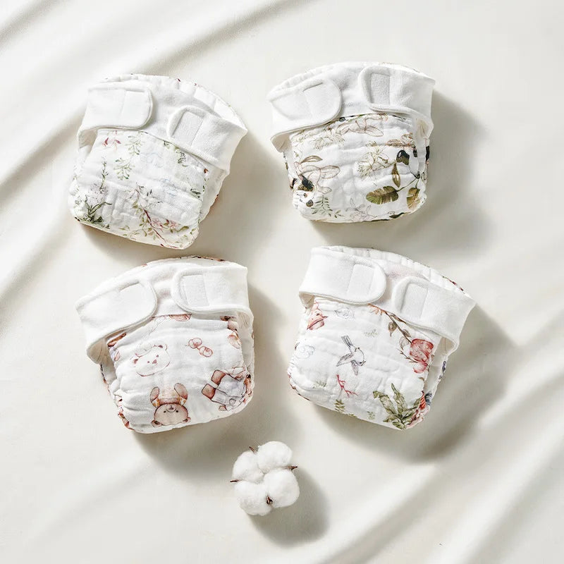 OUYUN Reusable Baby Cloth Diaper Pants 2pcs Cotton Gauze Breathable Nappy Cover Newborn M L XL