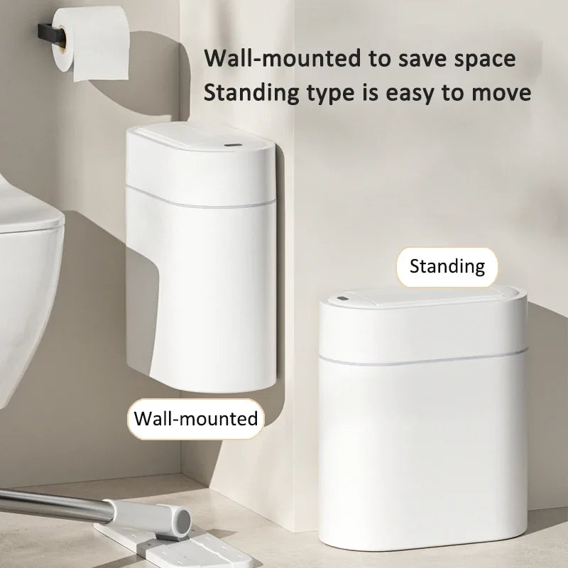 9L Two-way Automatic Bagging Adsorption Rubbish Bin Smart Sensor Trash Can with Lid Home Wall Mount Kitchen Dustbin Garbage Can