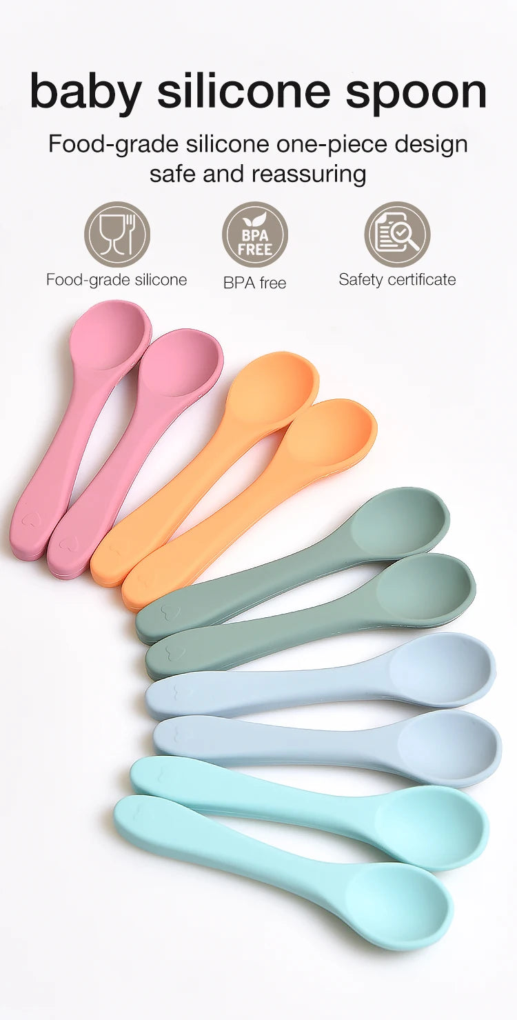 Soft Silicone Baby Feeding Spoon BPA Free Newborn Infant Weaning Spoon Heat Resistant Chewable Training  Daily Feeding Tableware