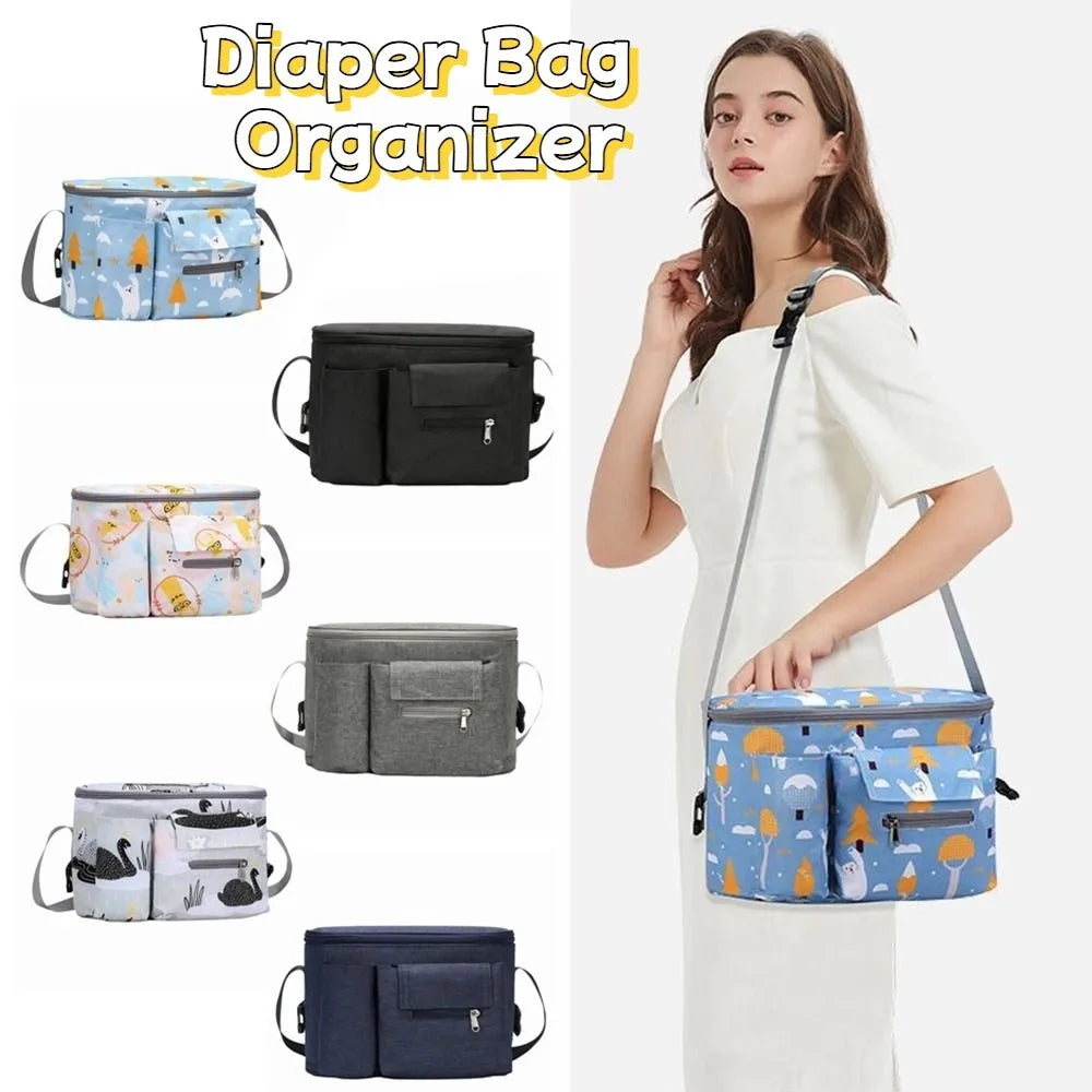 Large Capacity Baby Stroller Bag Cartoon Multiple Pockets Diaper Bag Organizer Oxford Cloth Portable Baby Stroller Hanging Bag
