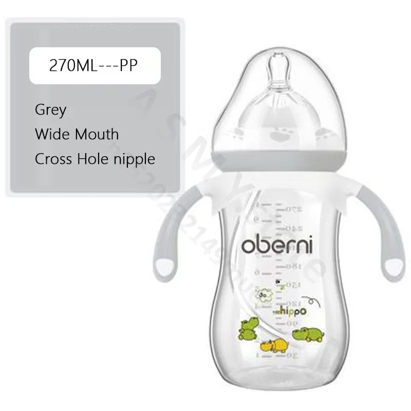 Oberni Anti Colic Wide Neck Baby Bottle 270ml 330ml With Handle For Easy Feeding
