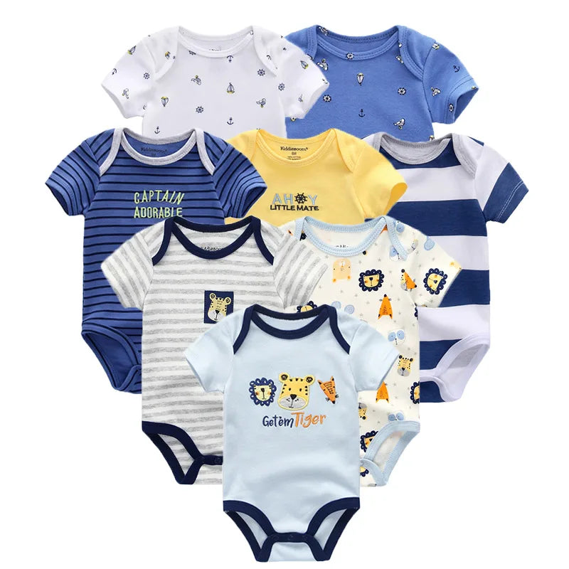 8-Pack Cartoon Cute Baby Boys Girls Short Sleeve Bodysuits Summer Newborn Unisex Onesies 0-12 Months Infant Outfits Party Clothe