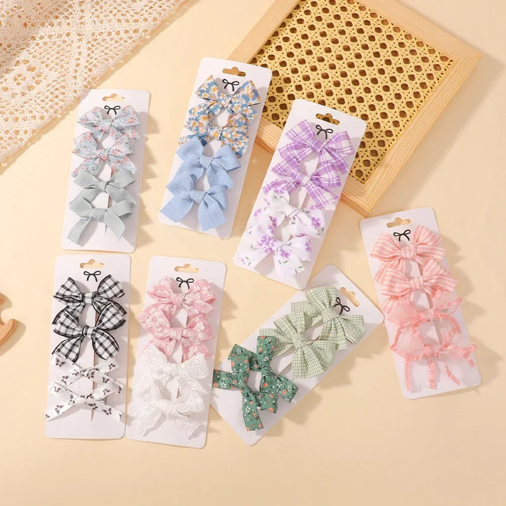 4Pcs/Set Baby Girls Hair Accessories Sweet Plaid Flowers Lace Bows Hair Clips Lovely Ins Hairpin Barrette Headwear
