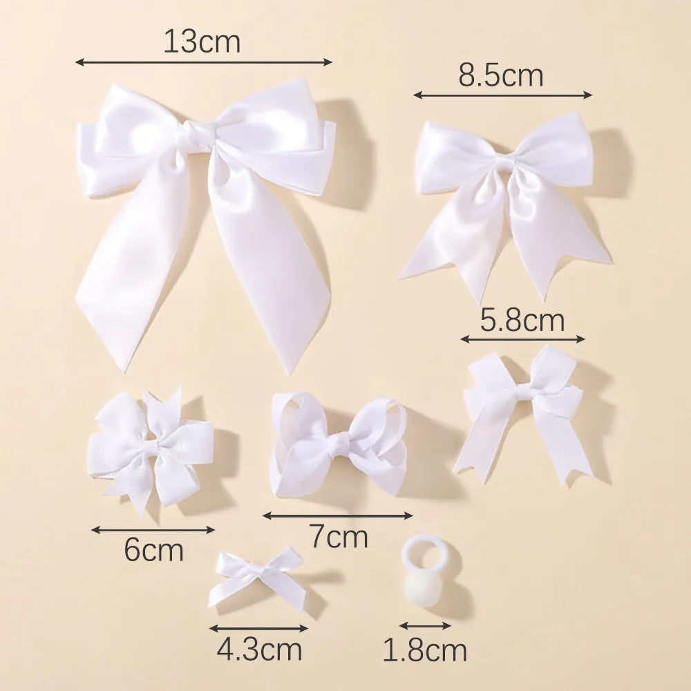 30Pcs/set Back To School Hair Bows Clip Hairband Set for Girls Navyblue White Ribbon Hair Clips Hair Rope Kids Hair Accessories