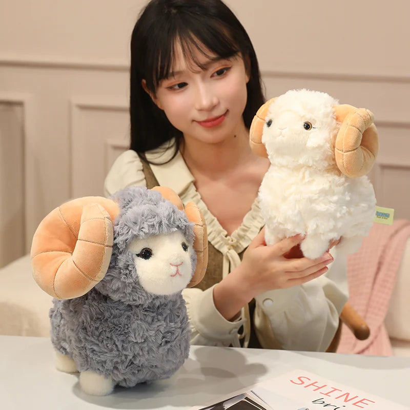 New Gentle Lovely Sheep Plush Toys Soft Fluffy Big Horns Sheep Doll Warm Cozy Hugging Appease Animal Doll Birthday Gift To Girls