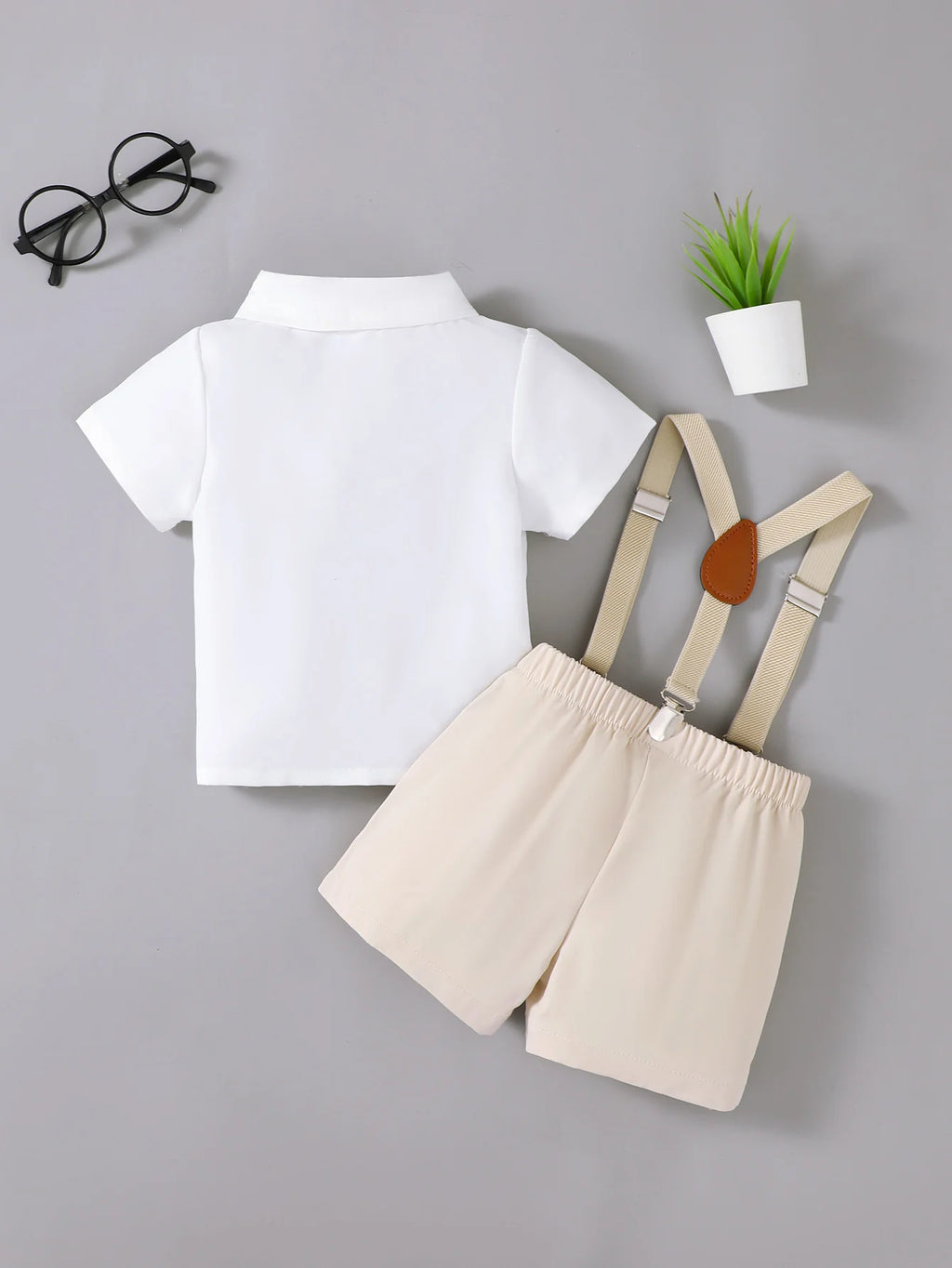Baby boy Small gentleman Set Bow shirta and Strap shorts suitable for 0-3 year Toddlers Baby boys' Summer Birthday party Set