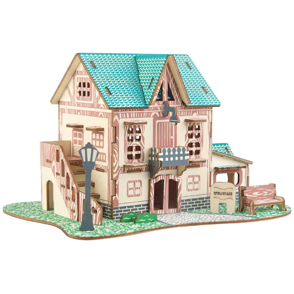 Handmade Wooden 3D Jigsaw Puzzle Game DIY Assembled Building Model Educational Early Childhood Toy for Kids Room Decoration Gift