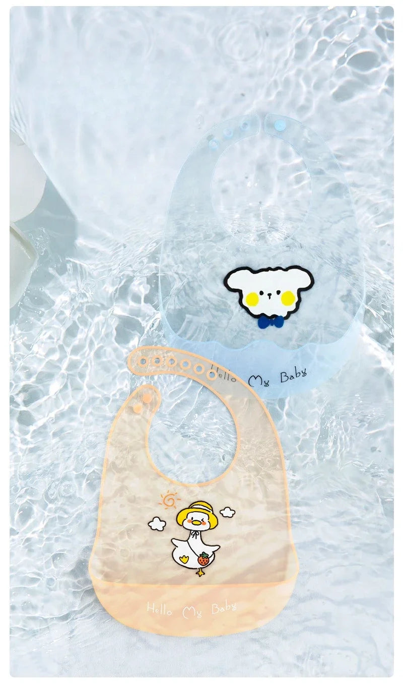 Cute Cartoon Animal Printed Baby Bibs Waterproof Kids Bib Dirtproof Girl Boy Adjustable Soft Silicone Bib Baby Feeding Stuff