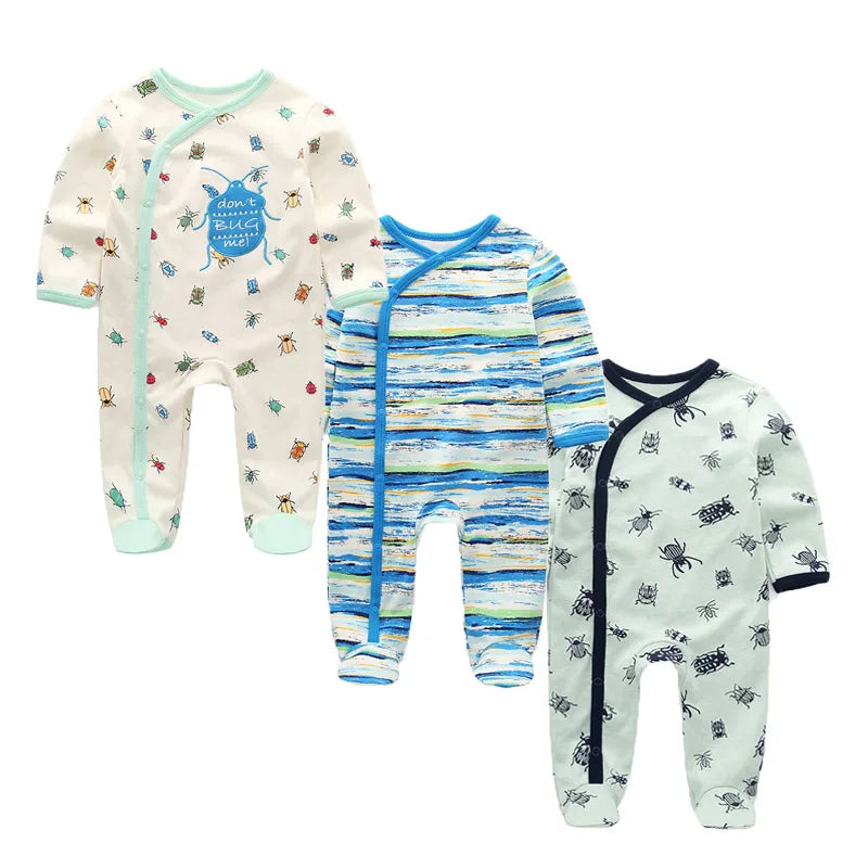 kiddiezoom 3 Pcs/Lot Autumn Winter Cartoon Long sleeve Baby Boy Girl Romper 100%Cotton Soft Newborn Clothing