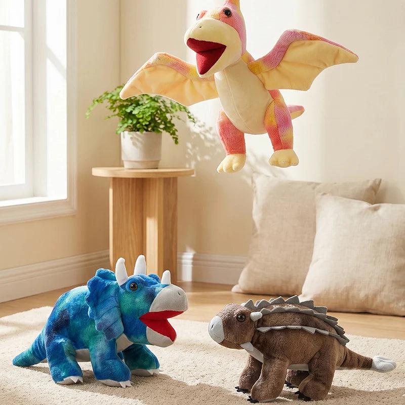 25cm Simulation Dinosaur Plush Toy Lifelike Triceratops Ankylosaur Stegosaur T-rex Pterosaur Dragon Doll Cartoon Soft Kids Gift