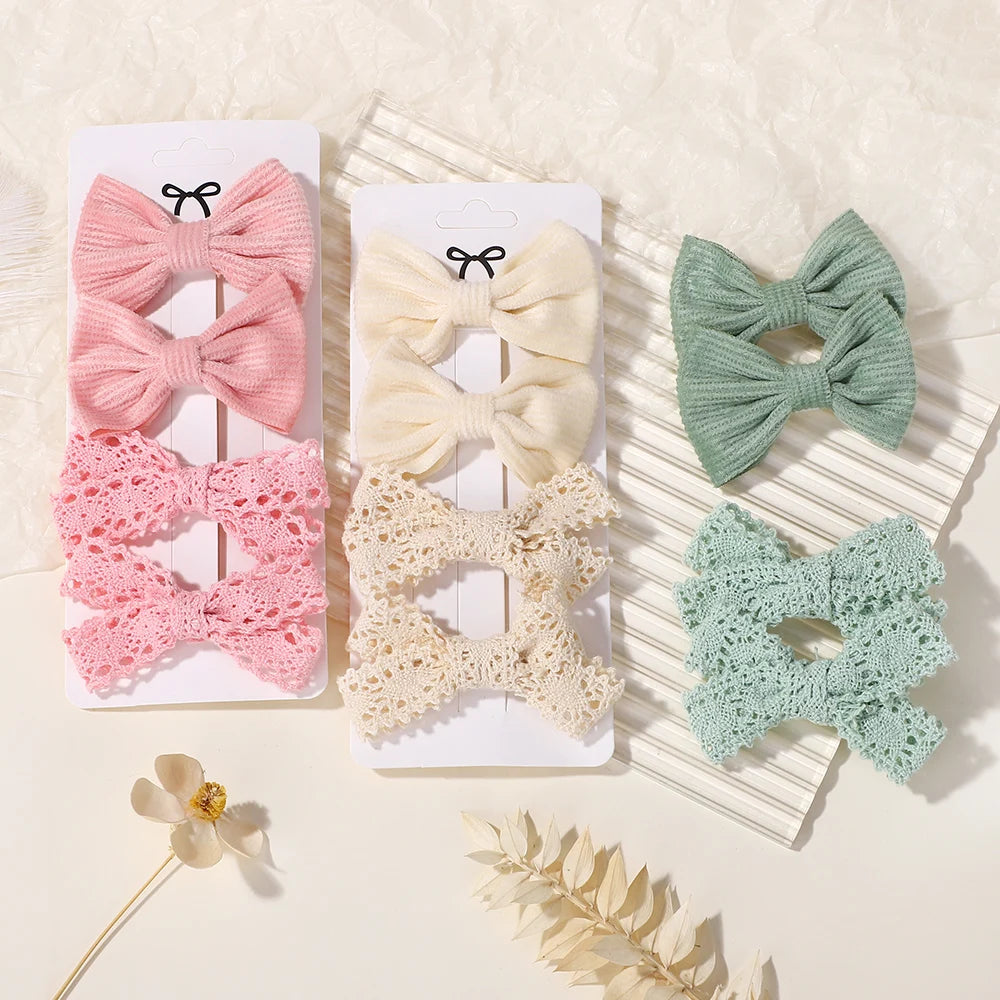 4Pcs/lot Lovely Bowknot Hair Clip for Girls Lace Side Bangs Hairgripes Gift Headwear Set Boutique Kids Barrette