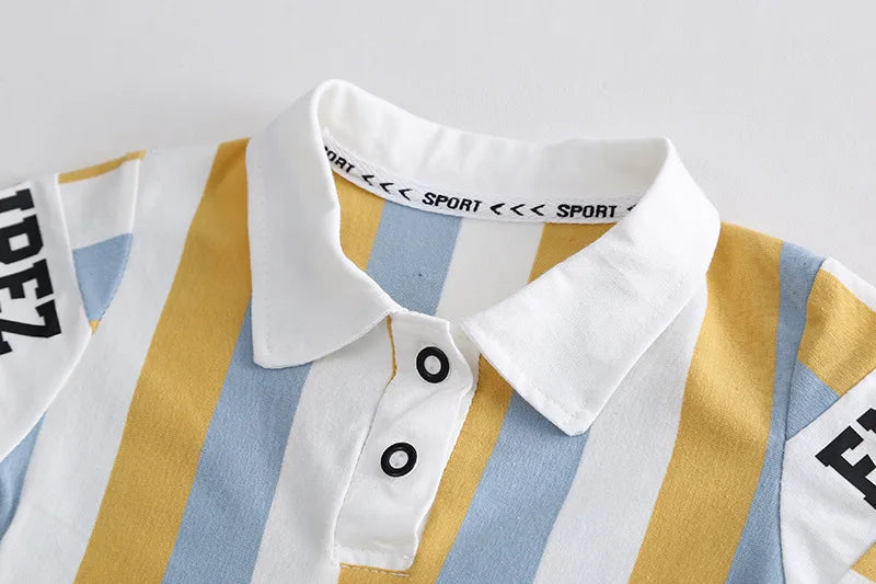 ‌New Boys Cotton Striped Shorts Set 2-Piece Summer Outfit Fashion Short Sleeve Casual Playwear Stylish Kids Clothing‌
