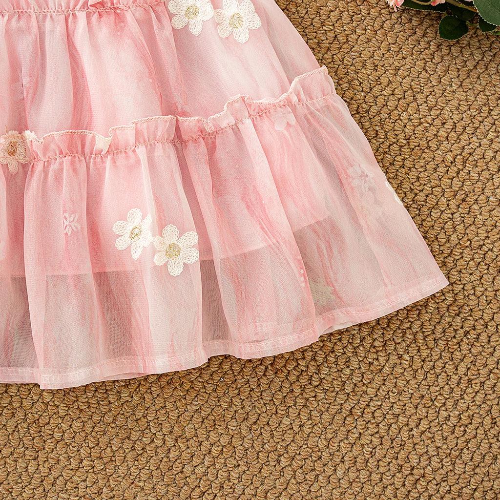 Baby Clothes for Girl Summer Fashion Floral Purple Birthday Party Baby Girl Fairy Dress Korean Style Sweet Toddler Tulle Dress