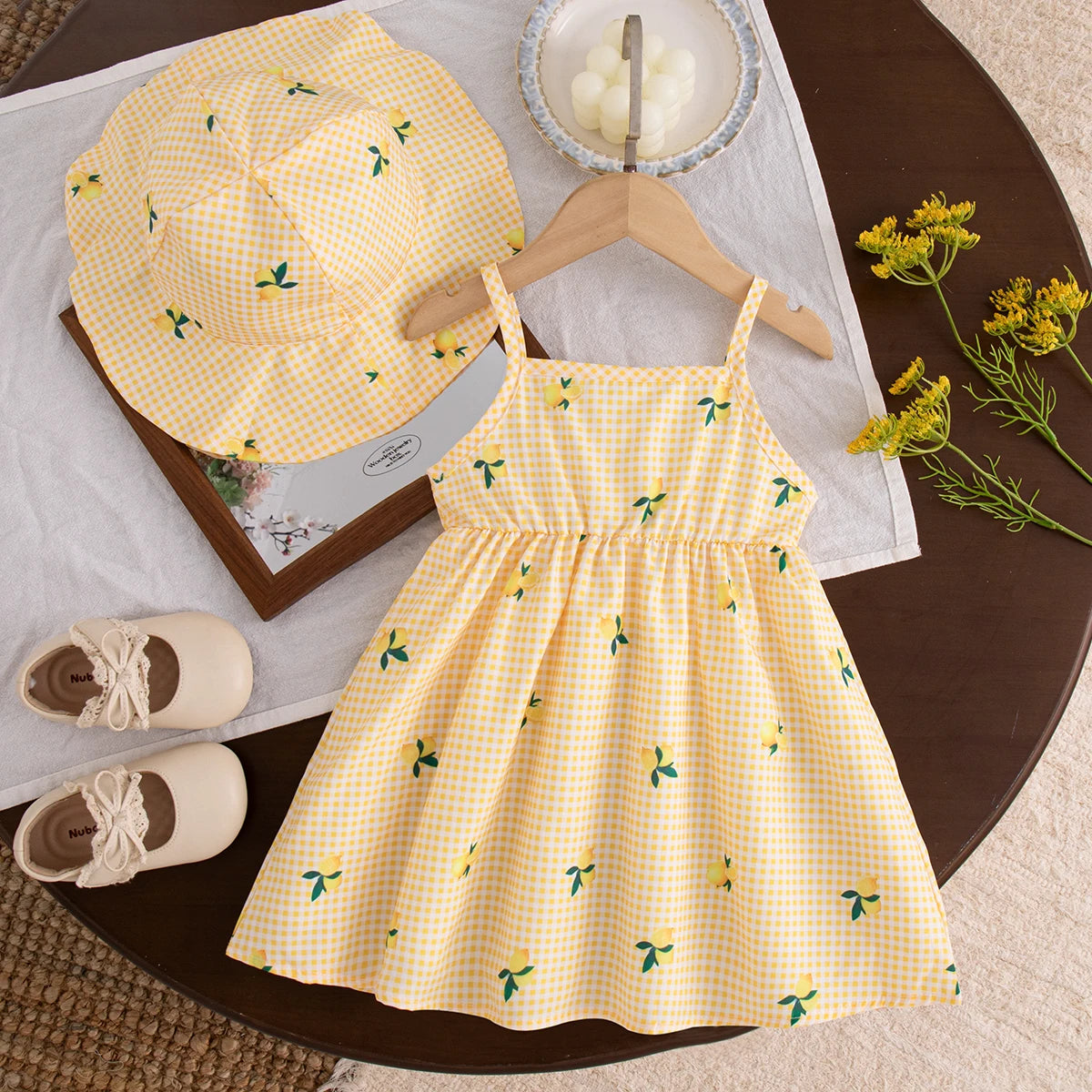 Baby Dresses Summer Cotton Plaid Full Printed Suspender Baby Girl Dress Sweet And Casual Beach Baby Girl Clothing With Hat