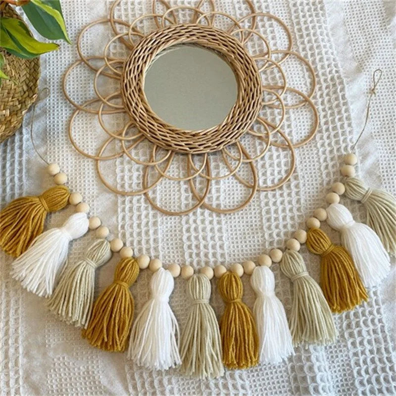 Bohemian Yellow Wooden Bead Tassel Garland Banner