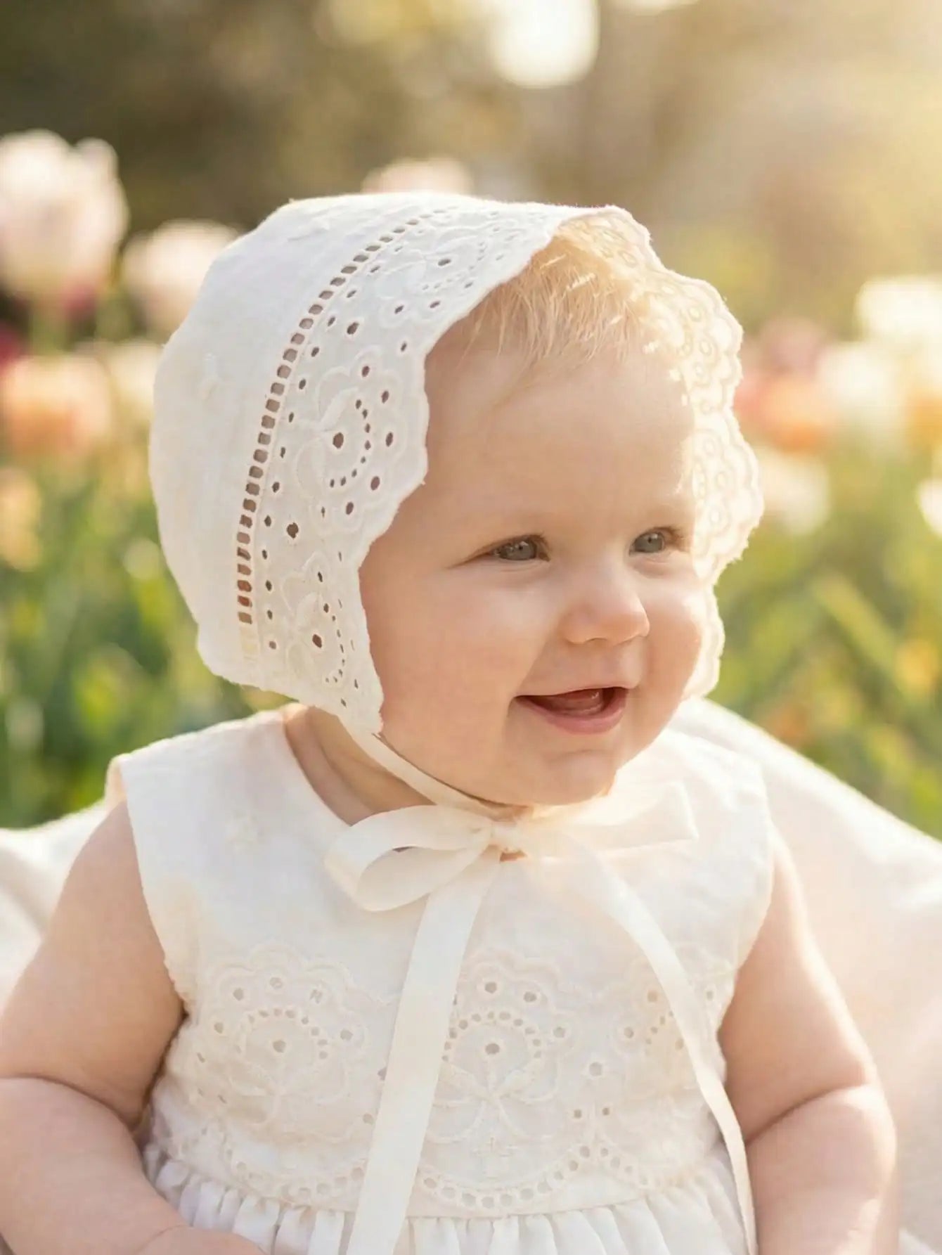 1Pc Retro Court Style Beige Embroidery Lace Baby Hat Soft Floral Bonnet For Newborn Girls 0-3/3-6 Months