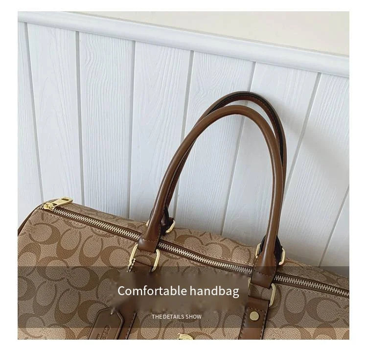 Classic Vintage Monogram Travel Duffle Bag, Trendy Versatile Overnight Weekender Bag with Top Handles & Adjustable Strap
