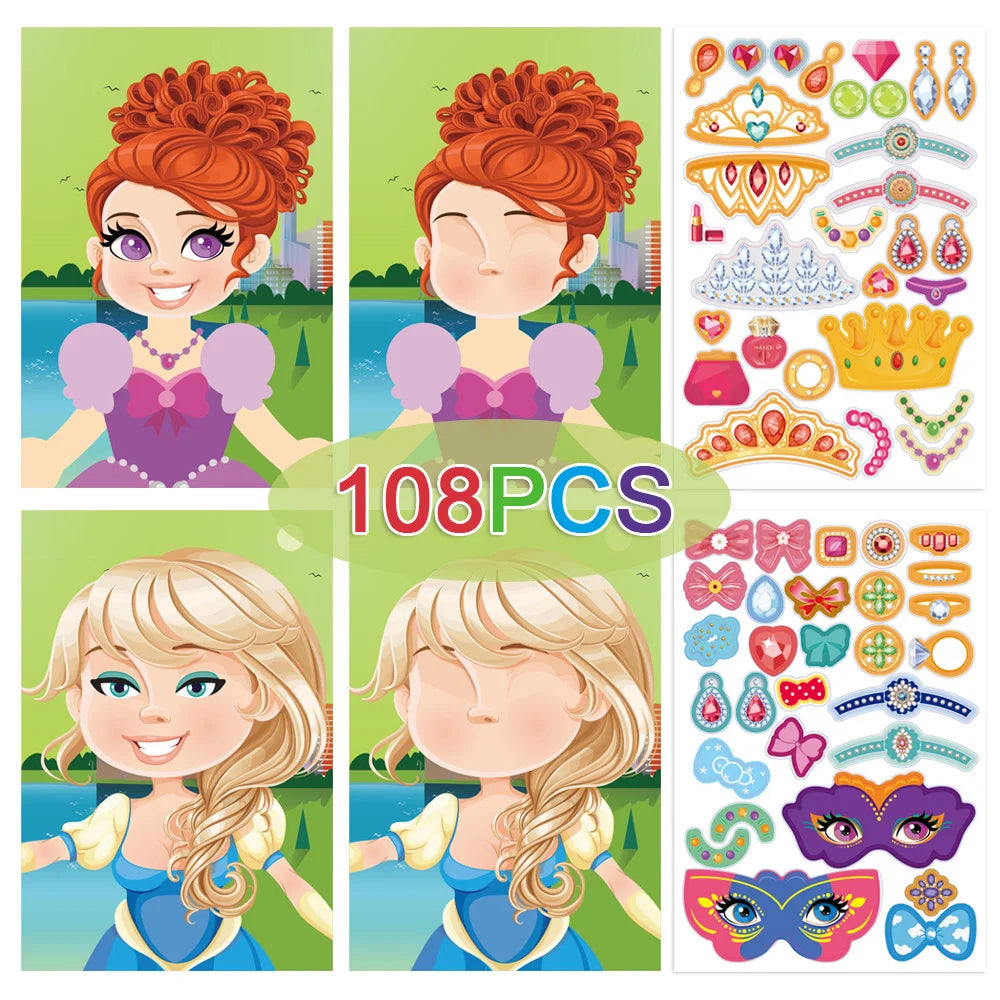 Make a Face DIY Animal Princess Dinosaur Jigsaw Stickers Kids Puzzle Games Funny Cartoon Educational Craft Stickers Toy For Baby