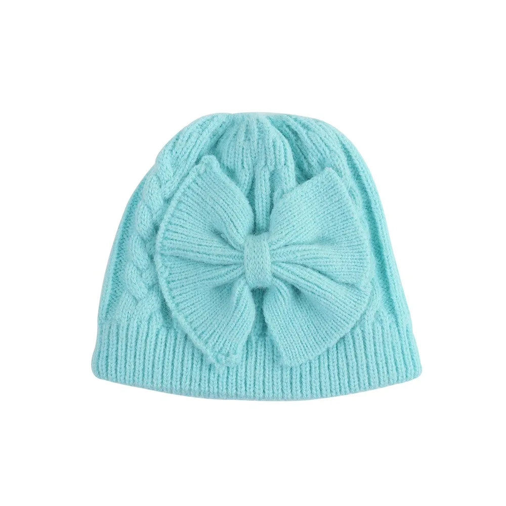 Cross-Border European and American Children's Bowknot Knitted Hat Winter New Thickened Warm Newborn Wool Hat Baby Hat