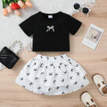 0-3 Year Baby girl Set Round Neck Bow print Short sleeved Shirt+Bouble-layer skirt set, toddler summer fashion set Baby Clothing