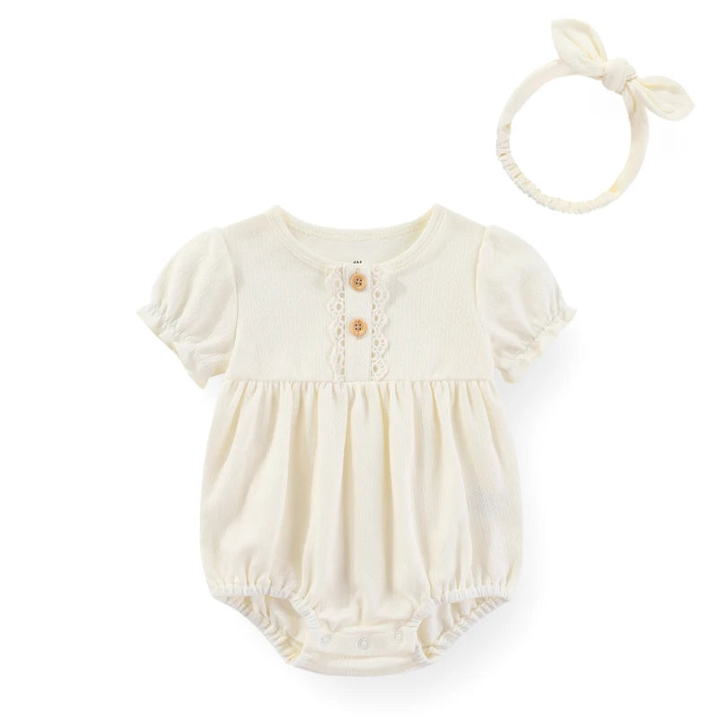 Kiddiezoom Baby Girls Bodysuit And Headband Set 6-24M Short Sleeve Cotton Easy Care