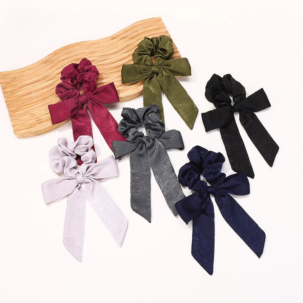 10Pcs Random Color Hair Band Elastic Bowknot Rubber Band Solid Color Headrope High Ponytail Leather Band
