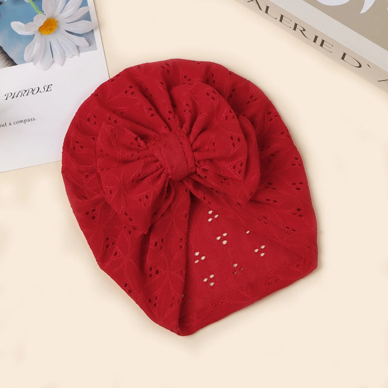 Double Layer Soft Knit Newborn Beanie Big Bow Hollow No Brim Infant Girls Pullover Hat Baby Photo Props Head Cap