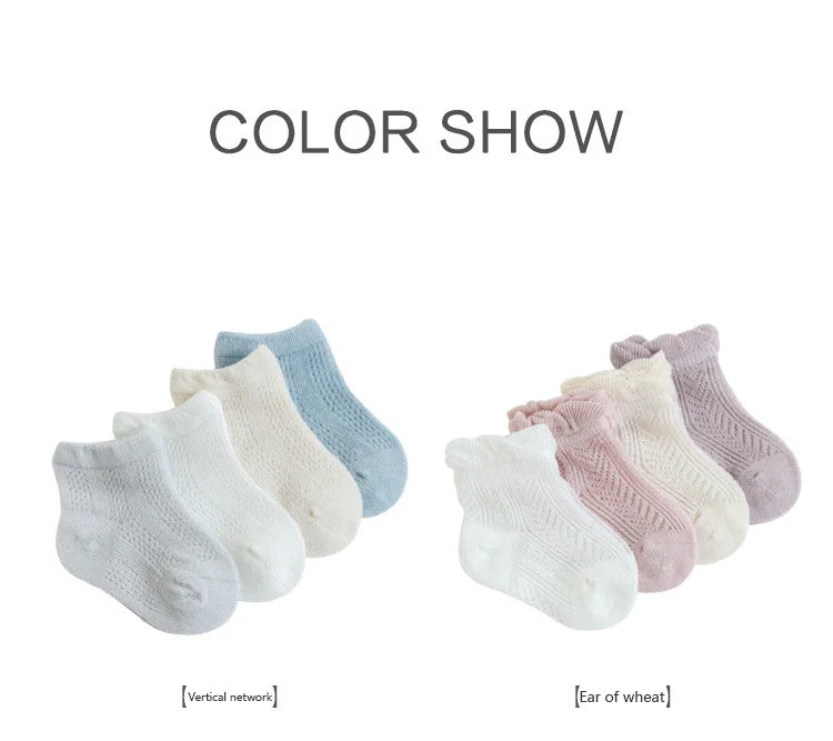4 Pairs/Lot  New Baby Socks Mesh Thin Newborn Socks Combed Cotton Boneless Soft Summer Baby Socks For Gift
