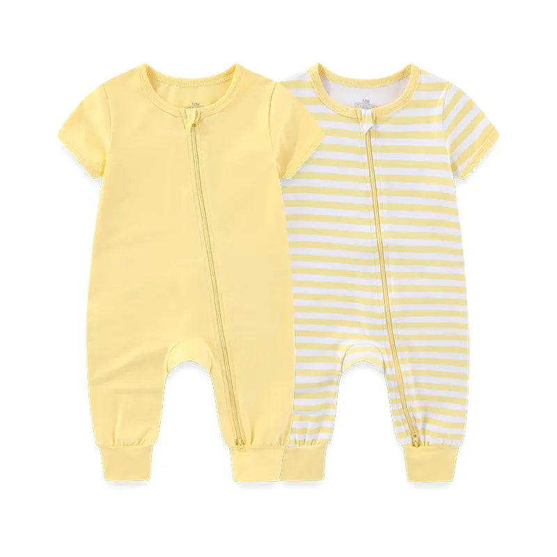 Simple Fashion Baby Unisex Jumpsuits Zipper Rompers 2 Pack Short Sleeve 0-24M Infant Clothes