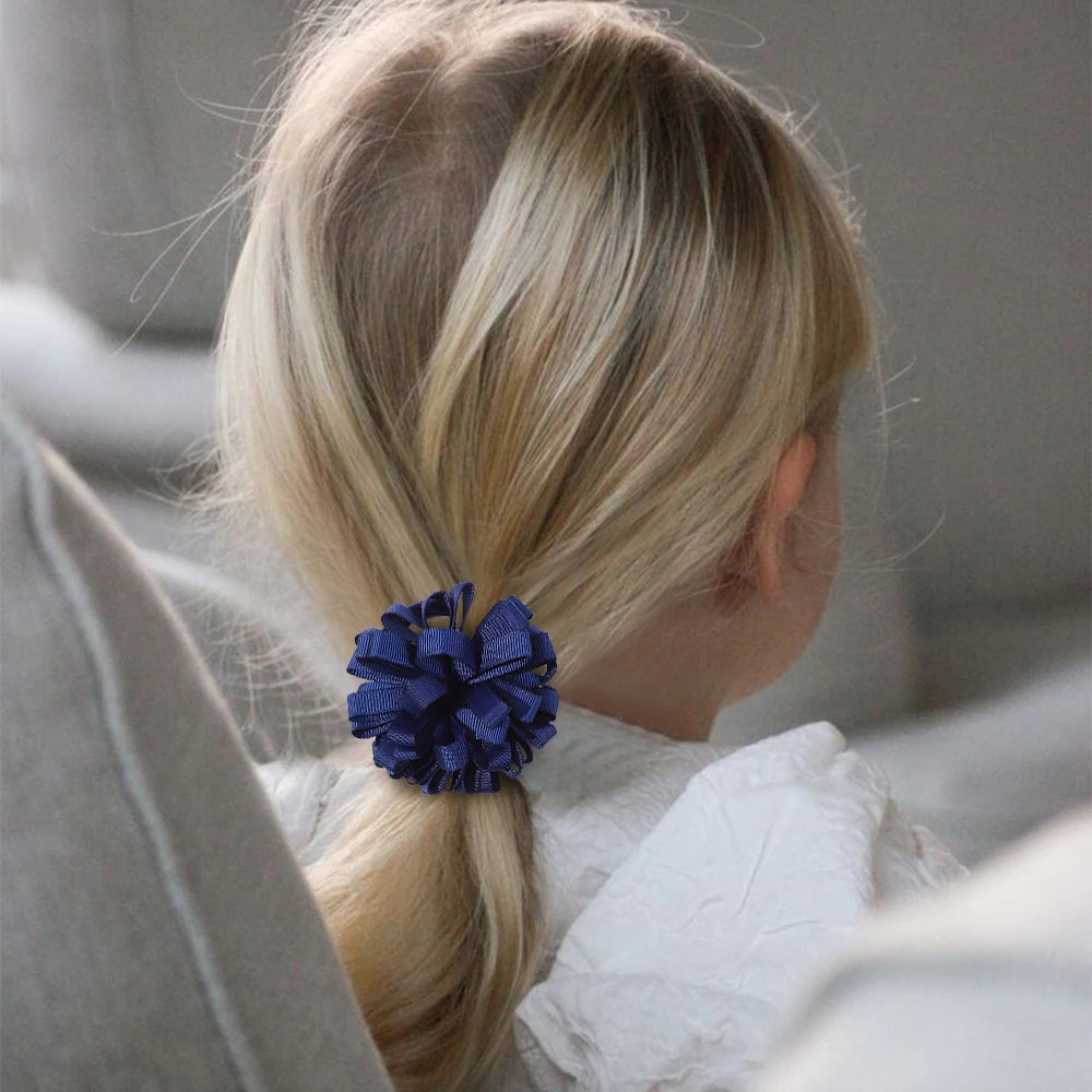 10Pcs random color ribbon flower hair band for girls ponytail head rope elastic embroidered ball headband hairdress