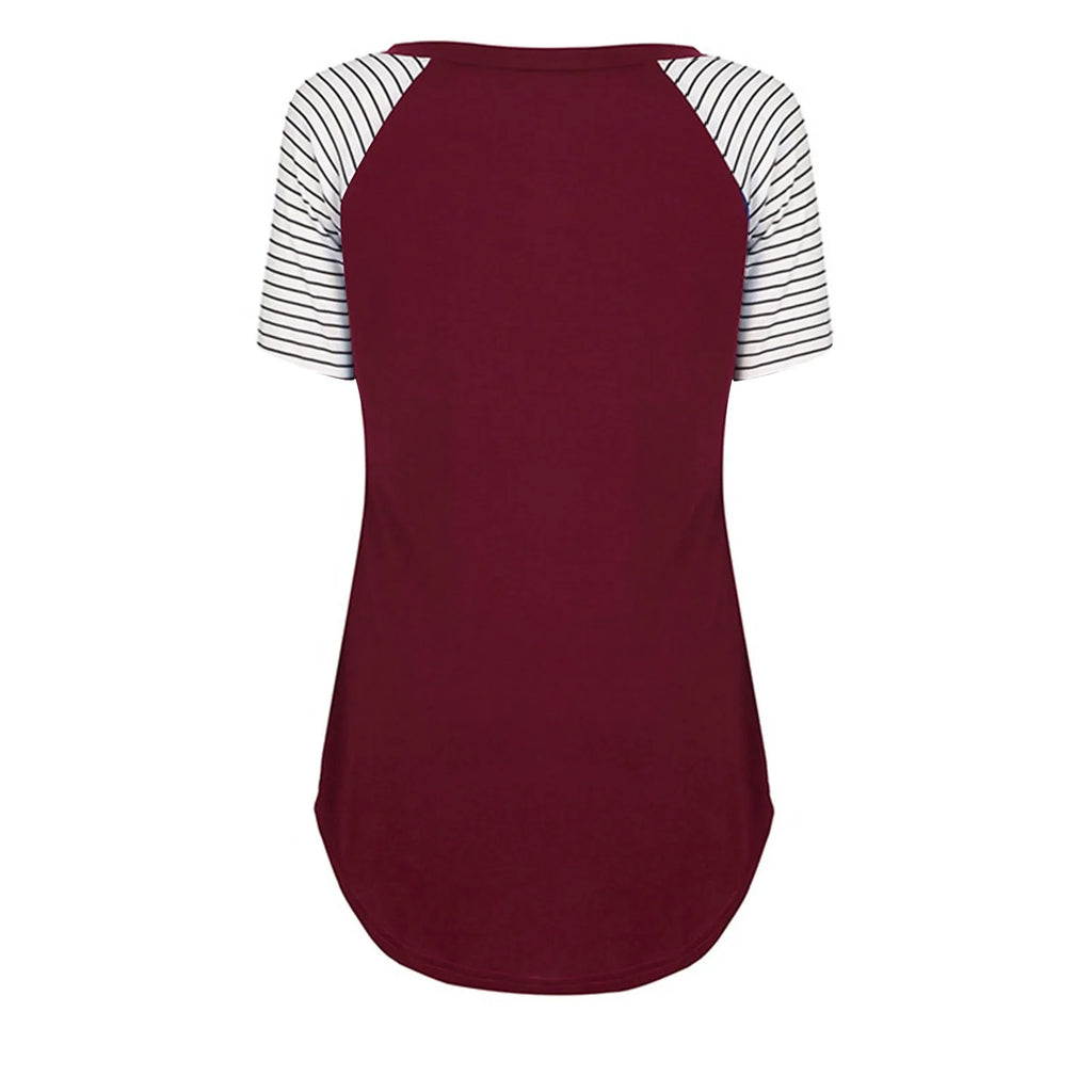 Women Maternity Short Sleeve Nursing Patchwork Color Tops Breastfeeding Blouse