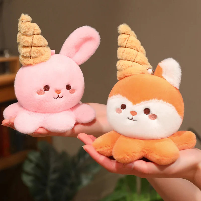 Hot 1pc 15cm Ice Cream Octopus Small Animal Plush Doll Head Sweet Cone Decor Seal Duck Rabbit Fox Toy Backpack Child Friend Gift