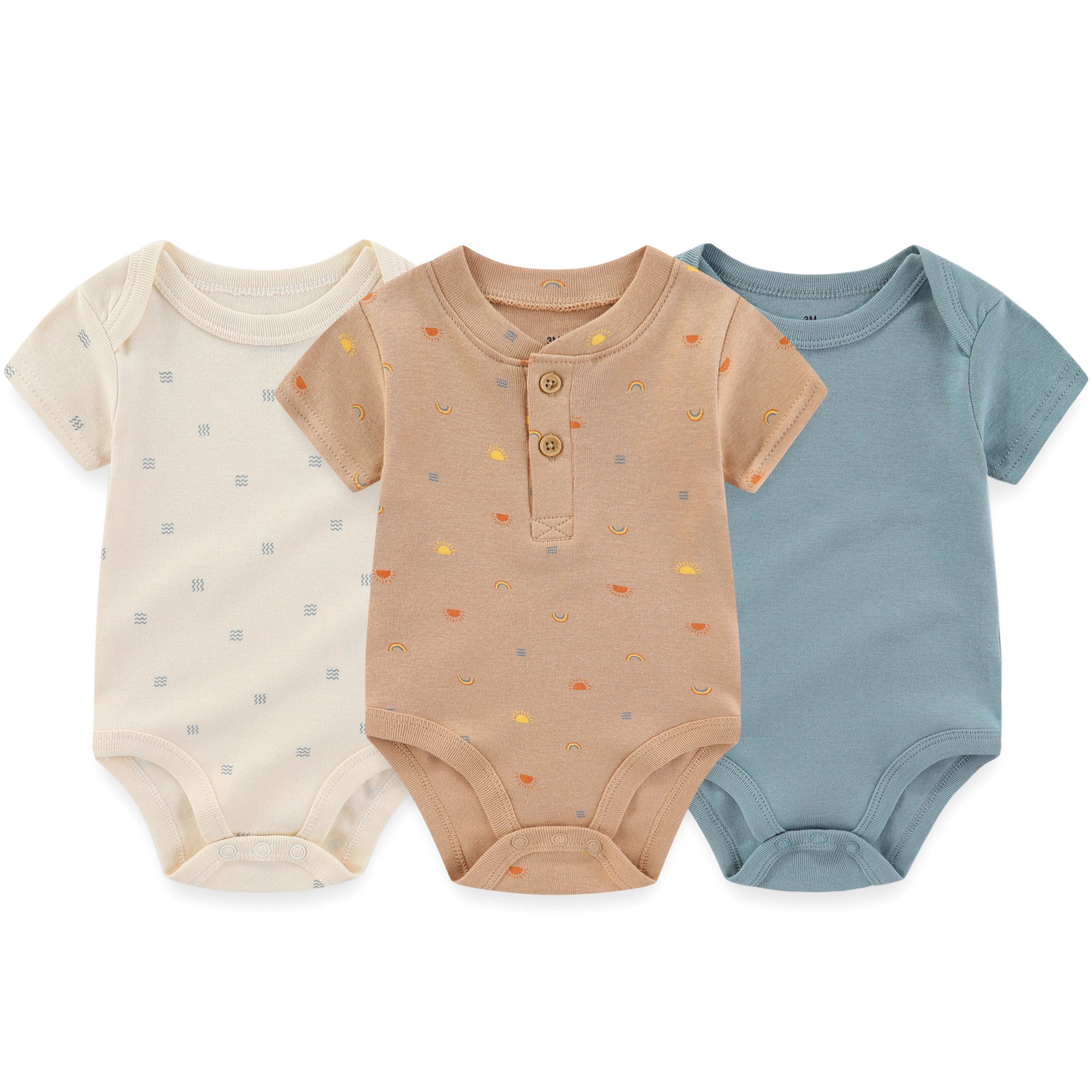 Cartoon Baby Bodysuits Set 3 To 5 Piece Soft Cotton Short Sleeve Infant Outfits For Newborn
