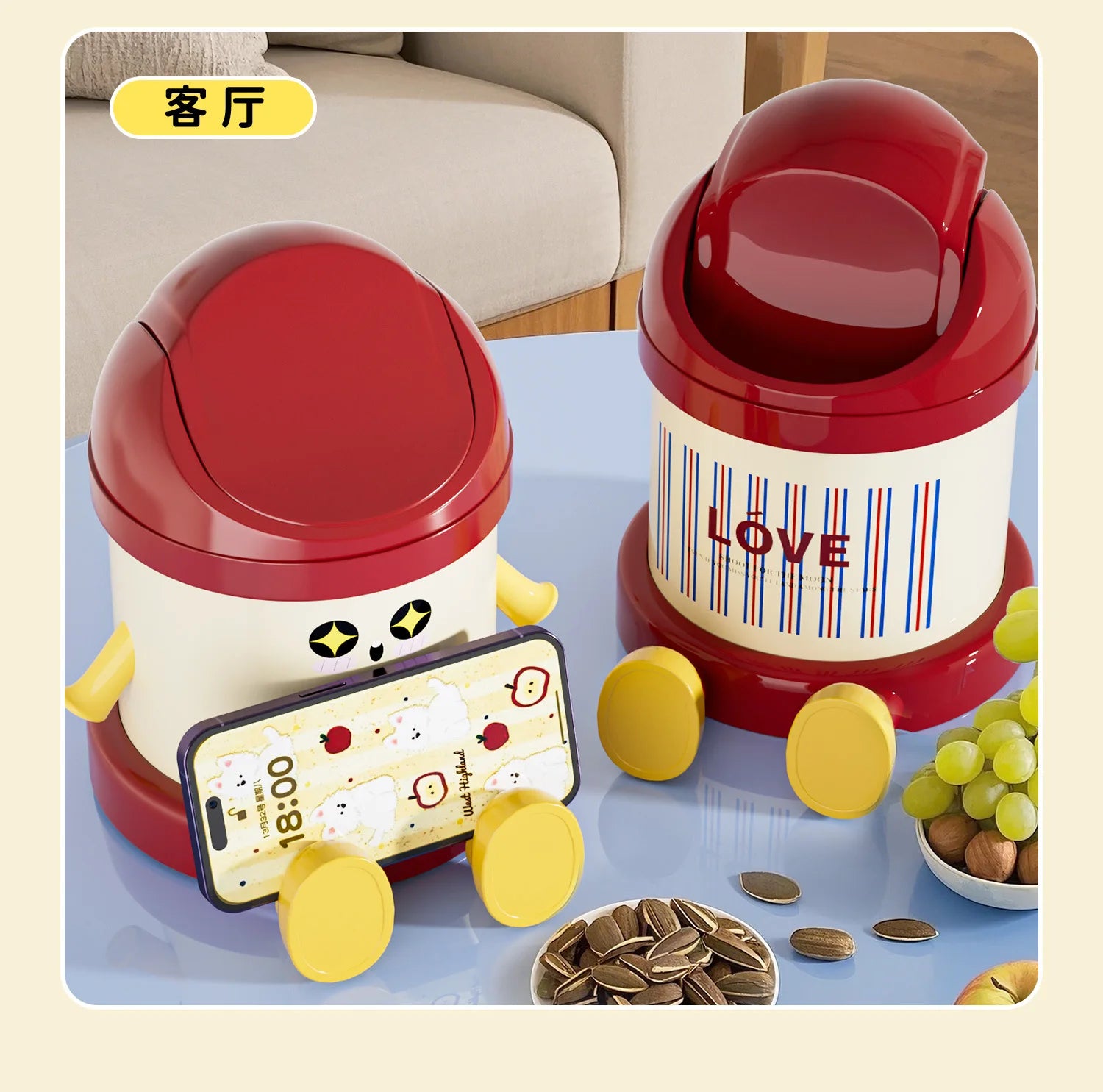 Desktop Trash Can Mini Cute Garbage Basket with Lid Household Garbage Bins Storage Bin Storage Box for Office Bedroom Dormitory