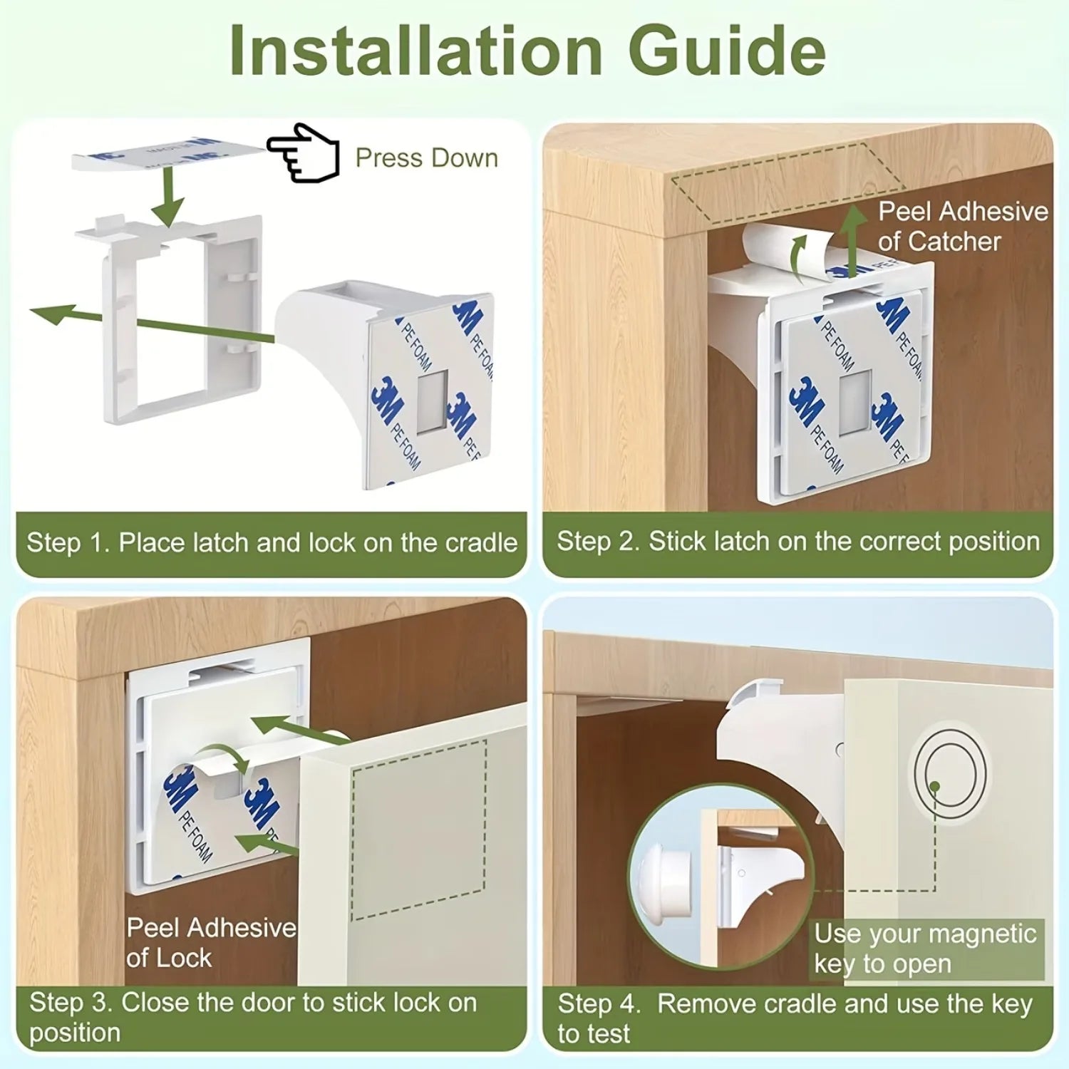 4/8Piece Magnetic Child Safety Cabinet Locks No Drill Baby Proofing Drawer Lock with Key Adhesive or Screw Mount Option