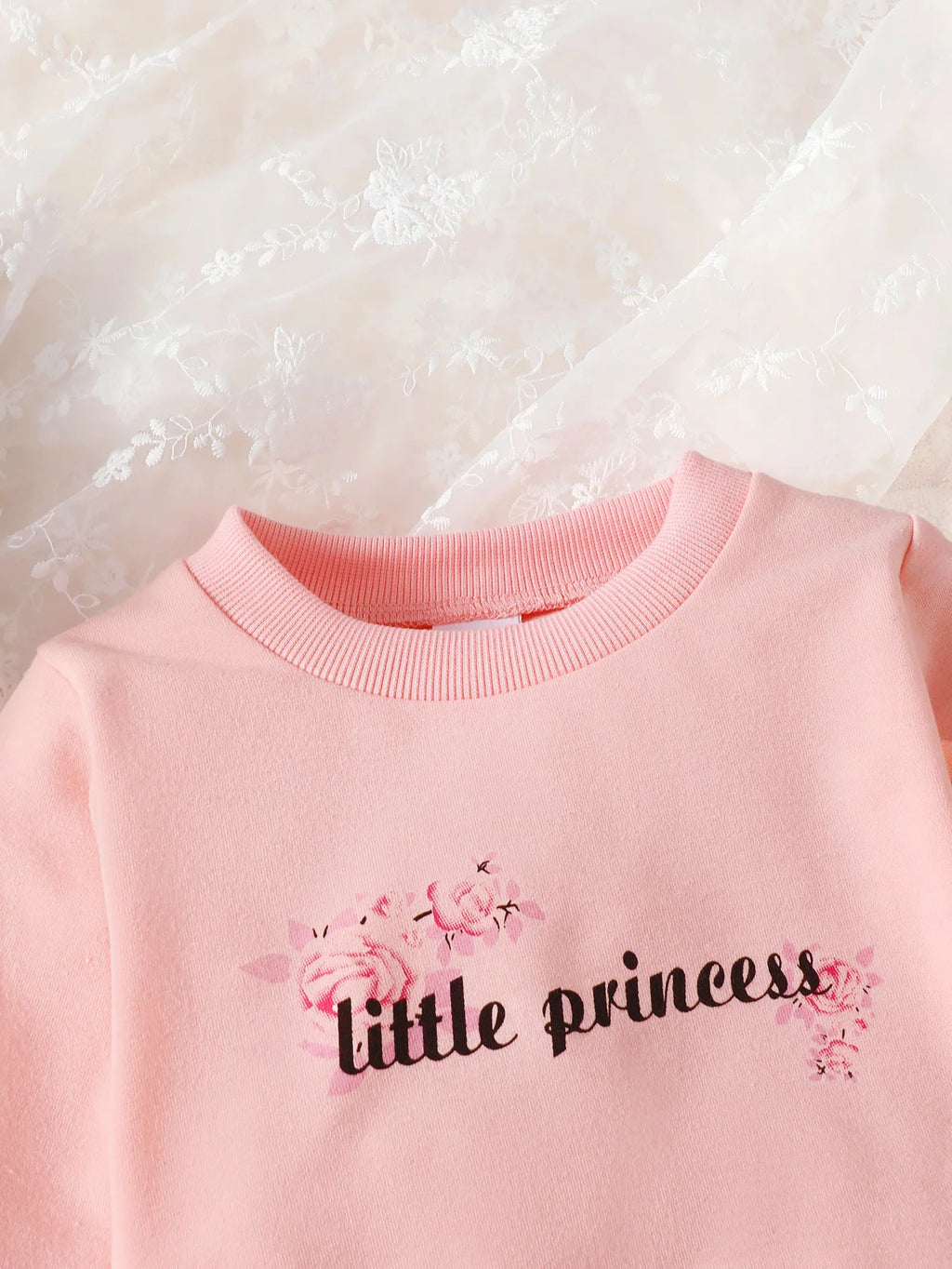 Baby Girl's Pink Pullover Top And Slim Fit Floral Pants Set Casual Spring Autumn Fashion Two-Piece Outfit with Letter Print