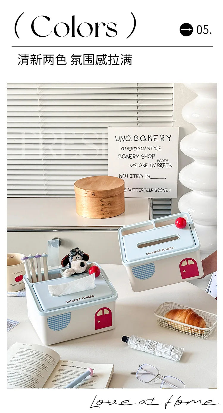 Cartoon Tissue Box Desktop Multi Functional Large Capacity Storage Box Cute Paper Towel Box Paper Drawer for Room Coffee Table