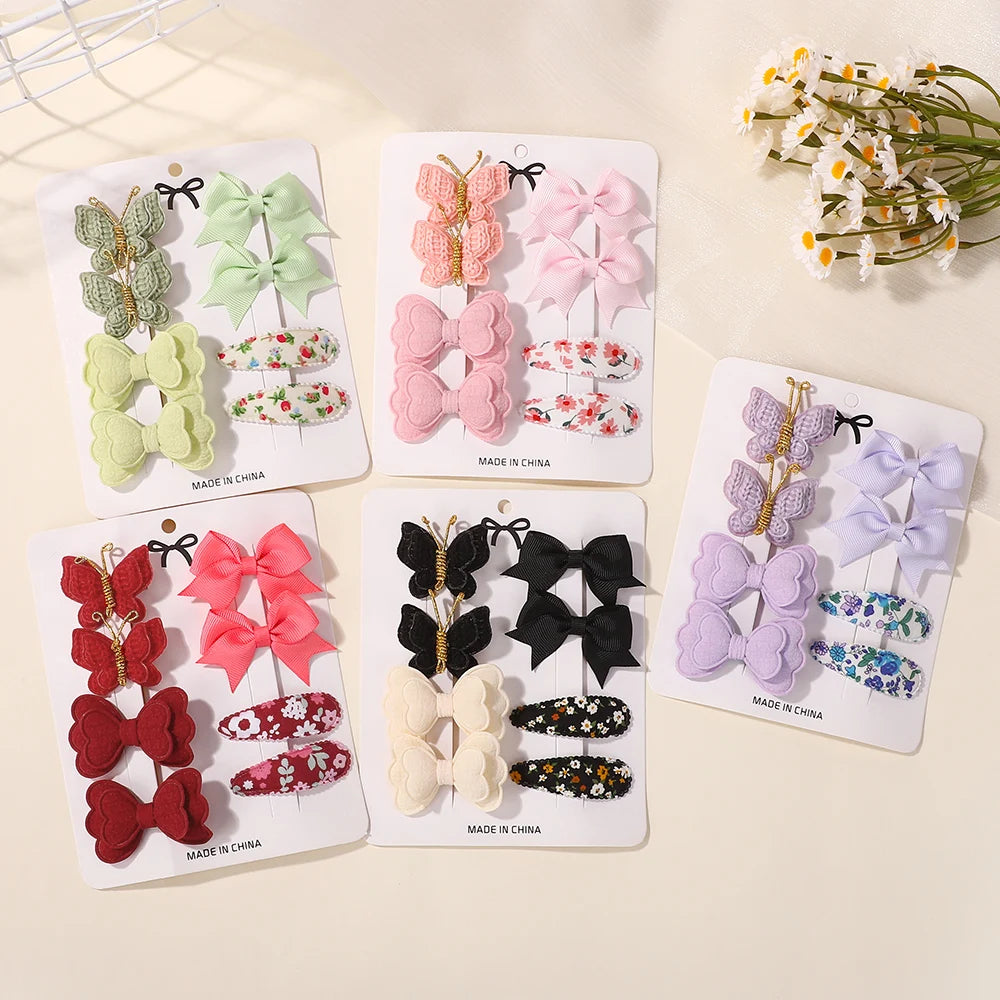 8Pcs/set Boutique Children's Hair Clip Hair Accessory Set Gift Knitted Butterfly Bangs Hairpin Ribbon Bows Hairgripes