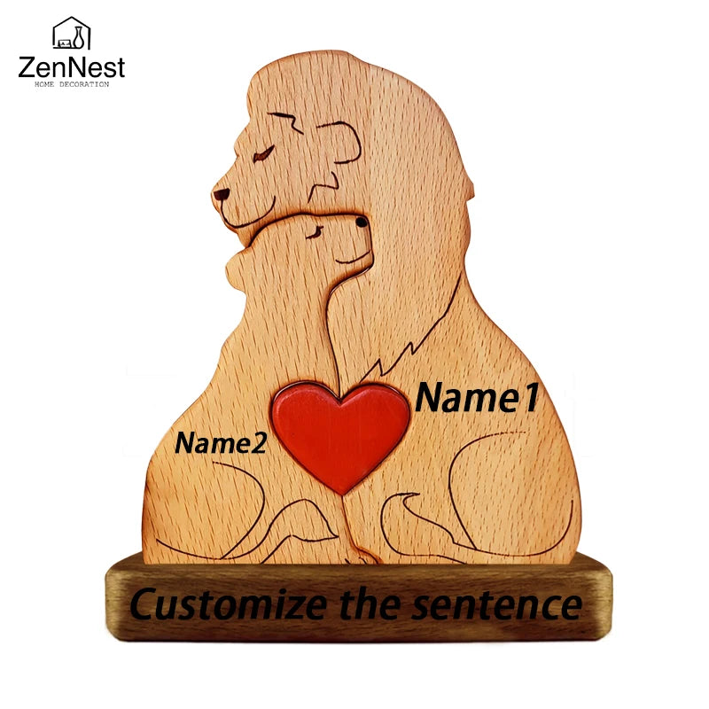 Personalized Wooden Lion Family Puzzle Ornament – Custom Name Family Christmas Decoration