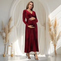 Maternity Photography Dress Velvet Long Sleeves V-Neck High Waist Gown For Wedding  Baby Shower Photo Shoot