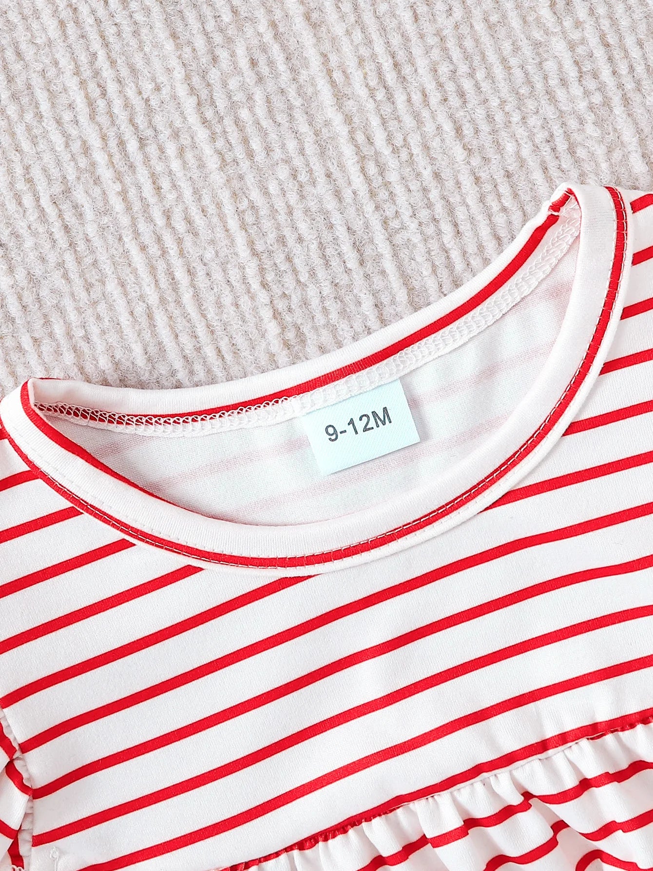 2pcs Summer Baby Girls Strawberry Print Striped Set, Cute Ruffle Sleeve Peplum Top + Watermelon Seed Leggings, Daily Wear/Birthd