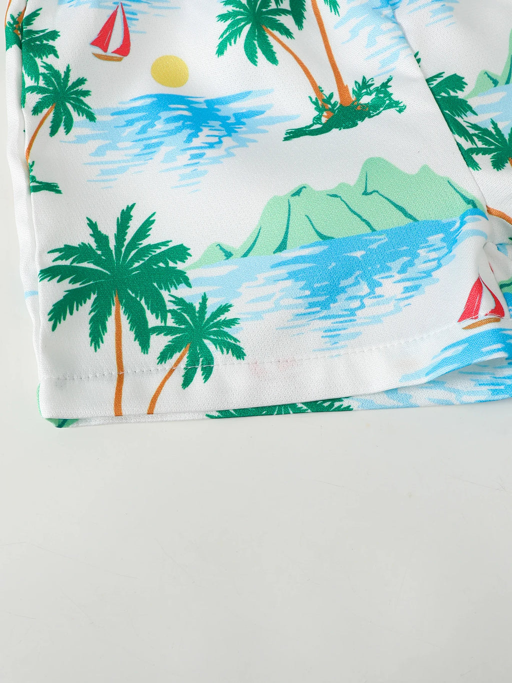 0-3 Year Boys' Summer Vacation Set Coconut Tree Seaside Printed Short Sleeve+Shorts+Hat 3Pcs/Set Seaside Vacation Leisure Set