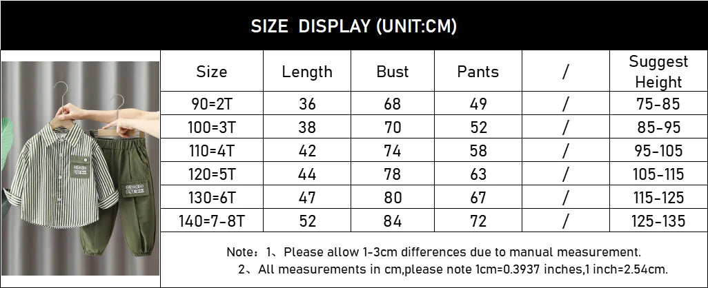 New Spring Autumn Boys Clothing Sets Long Sleeve Striped Letter Label Shirt + Pants 2Pcs Suit For 2-8 Years Kids Casual Outfits