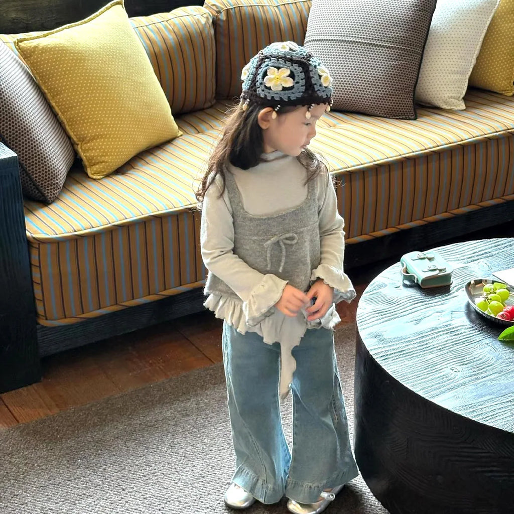 Korean-style trendy children's hat, hand-crocheted  hollow hat, outdoor breathable pullover hat, knitted hat for baby girls