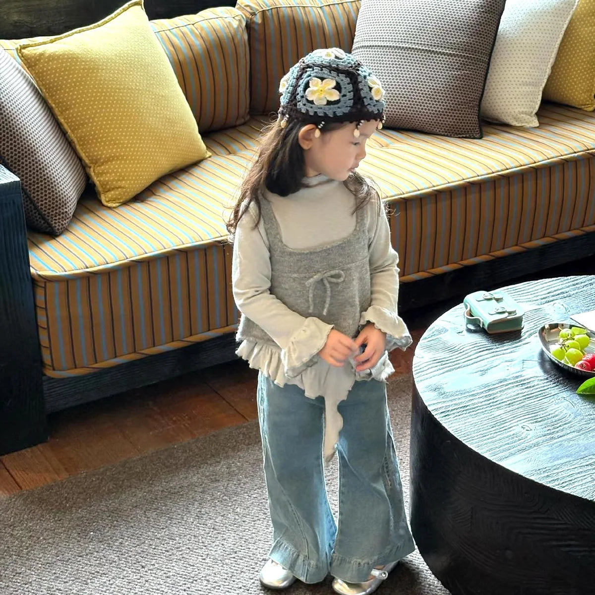 Korean-style trendy children's hat, hand-crocheted  hollow hat, outdoor breathable pullover hat, knitted hat for baby girls