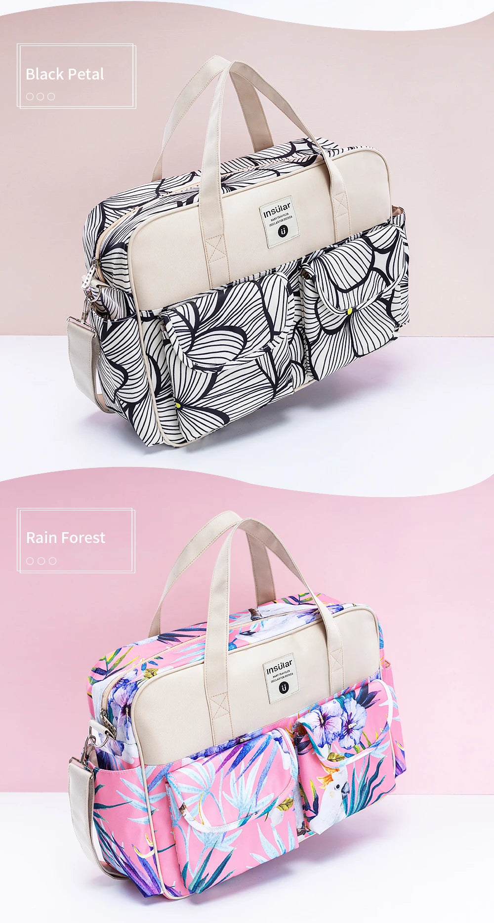 Insular Baby Diaper Bags Large Capacity Mommy Travel Shoulder Bag Waterproof Baby Nappy Bag Portable Stroller Bag For Baby Care