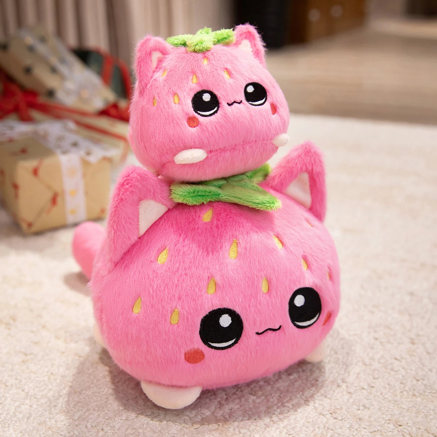 Cute Plush Dolls With Strawberry Cat Stuffed Soft Toys Cushion Sofa Pillow Birthday Gift Room Decor Children's Friends Birthday