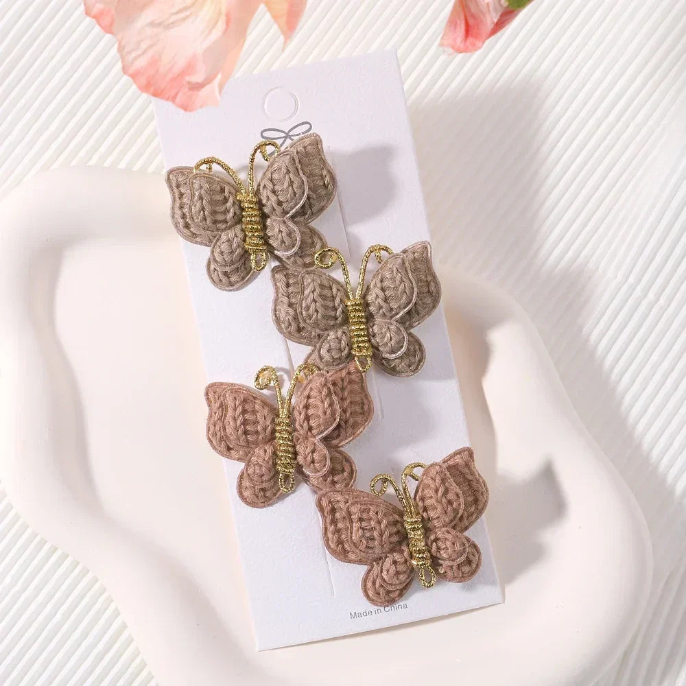 Baby Girls Hair Clips 4Pcs Set Handmade Crochet Butterfly Alloy Hairpins Headwear