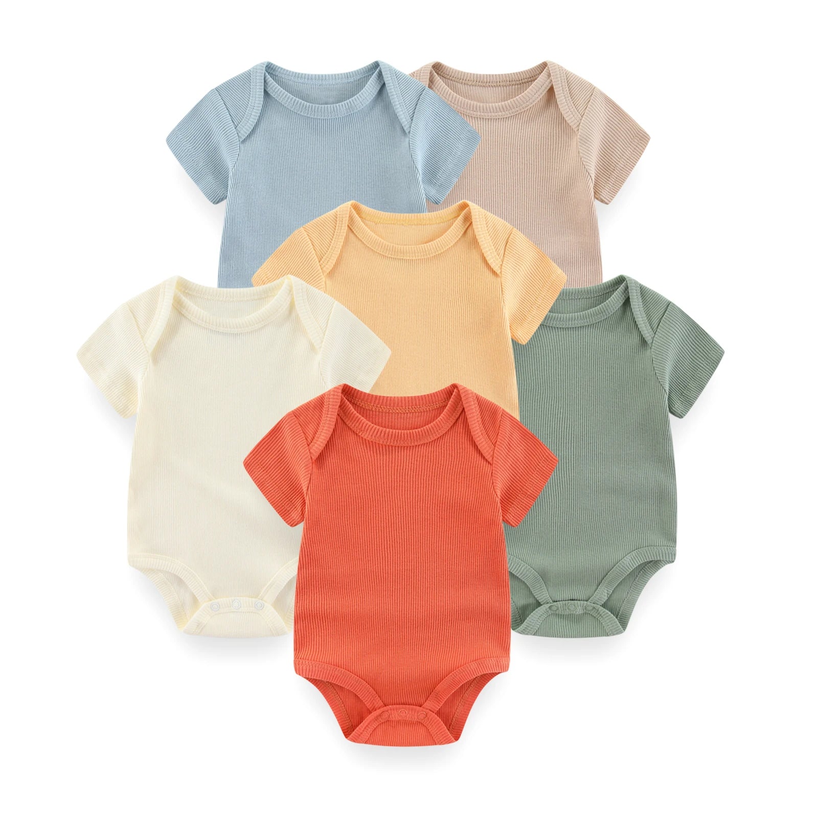 Baby Unisex Cotton Short Sleeve Bodysuit Set, 6-Piece, Solid Color Newborn Outfits